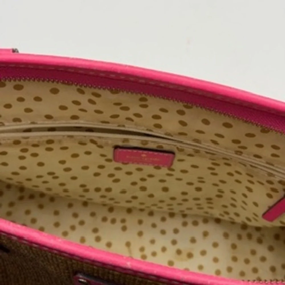 Kate Spade New York Straw Leather‎ Dome Satchel Bag Pink Tan Woven Handbag